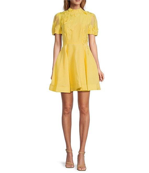 Antonio Melani Iris Linen Floral Mockneck Short Sleeve Dress Product Image