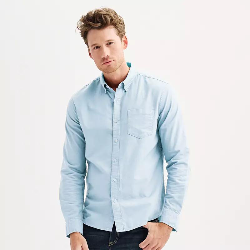 Men's Sonoma Goods For Life® Long Sleeve Perfect Length Button-Down Shirt, Size: XL, Scott Blue Oxford Product Image