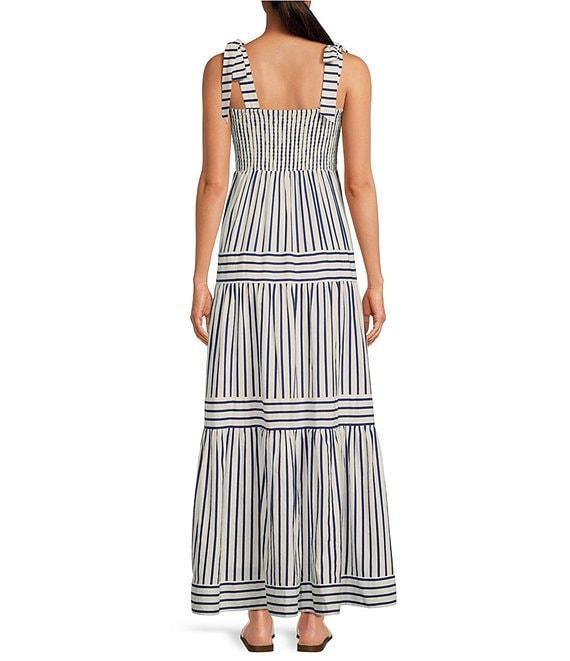 A Loves A Striped Sleeveless Tie Shoulder Smocked Back Tiered Maxi Dress Product Image