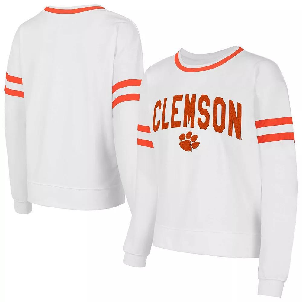 Women's Concepts Sport  White Clemson Tigers Borough French Terry Arch Over Long Sleeve T-Shirt, Size: Small Product Image