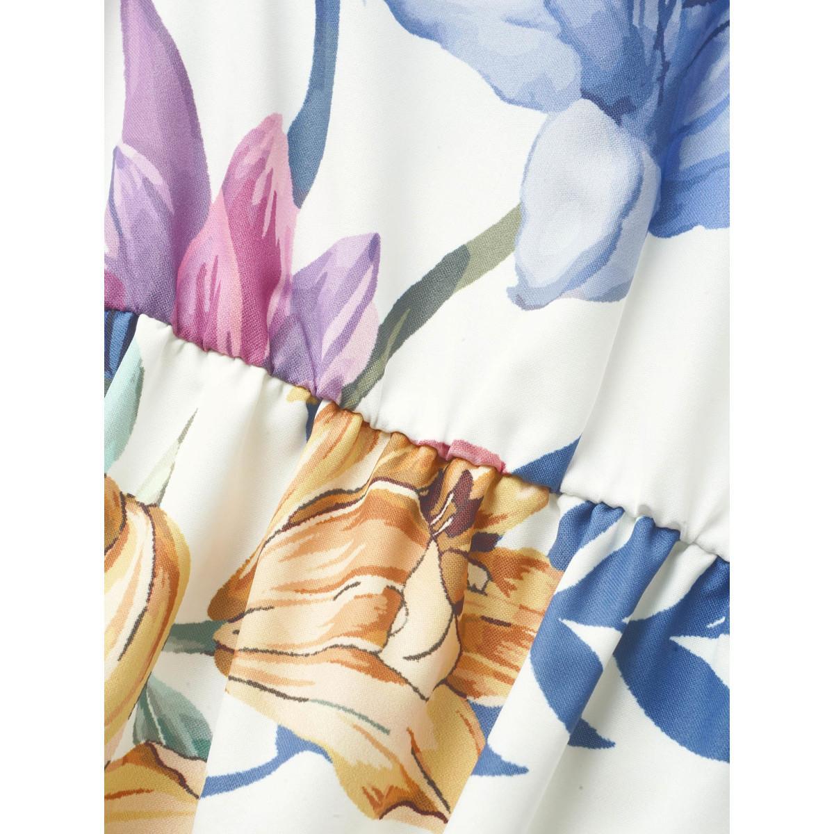 Plus Size Boho Print Patchwork Ruffle Hem Cami Dress White Women Resort Round Neck Sleeveless Curvy BloomChic 14-16/1X Product Image