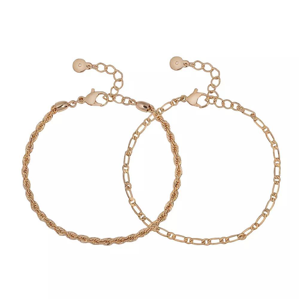 LC Lauren Conrad Gold Tone Rope & Curb Chain Bracelet Set, Women's Product Image