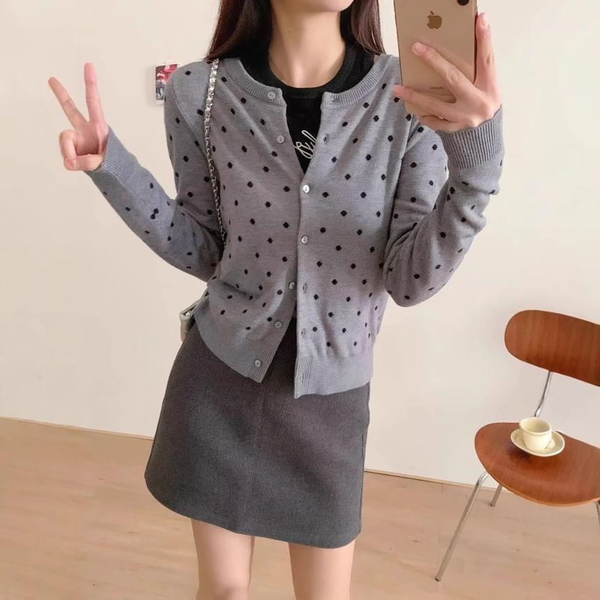 Round Neck Dotted Cardigan Product Image