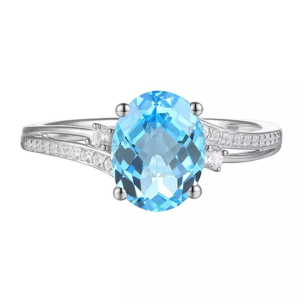 Sterling Silver Blue Topaz, Lab-Created White Sapphire Solitaire Ring, Women's, Size: 7 Product Image