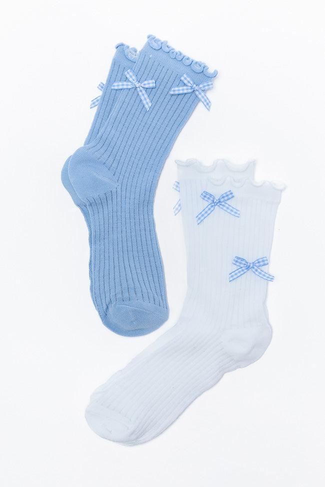 White and Blue Gingham Bow Sock Set DOORBUSTER Product Image