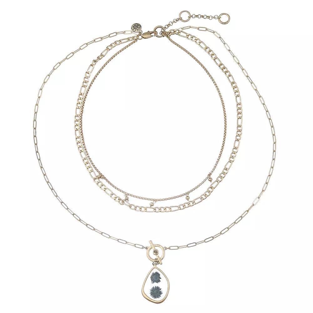 Bella Uno Worn Gold Multi-strand Blue Pressed Flower Faux Toggle Necklace, Women's, Size: 16/18/24+3, Gold Tone Product Image