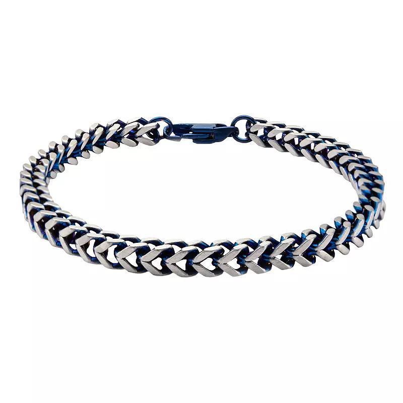 Men's Two Tone Stainless Steel Franco Chain Bracelet, Size: 8", Blue Product Image