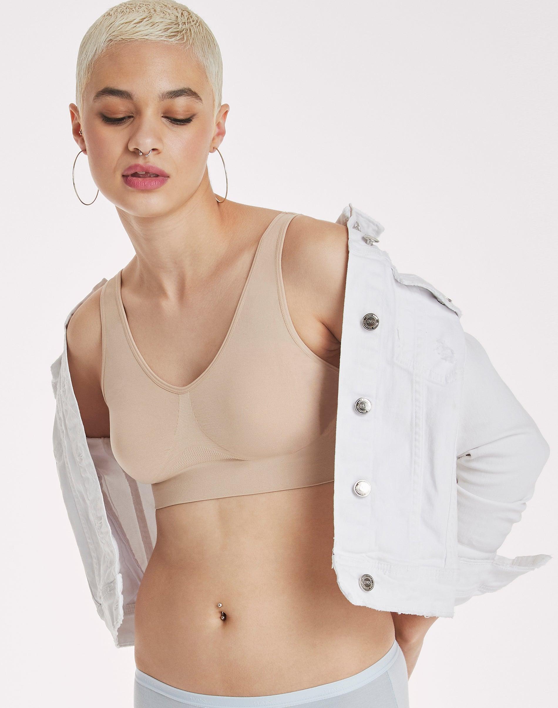Hanes Cozy Seamless Womens Wireless Bra White 3XL Product Image