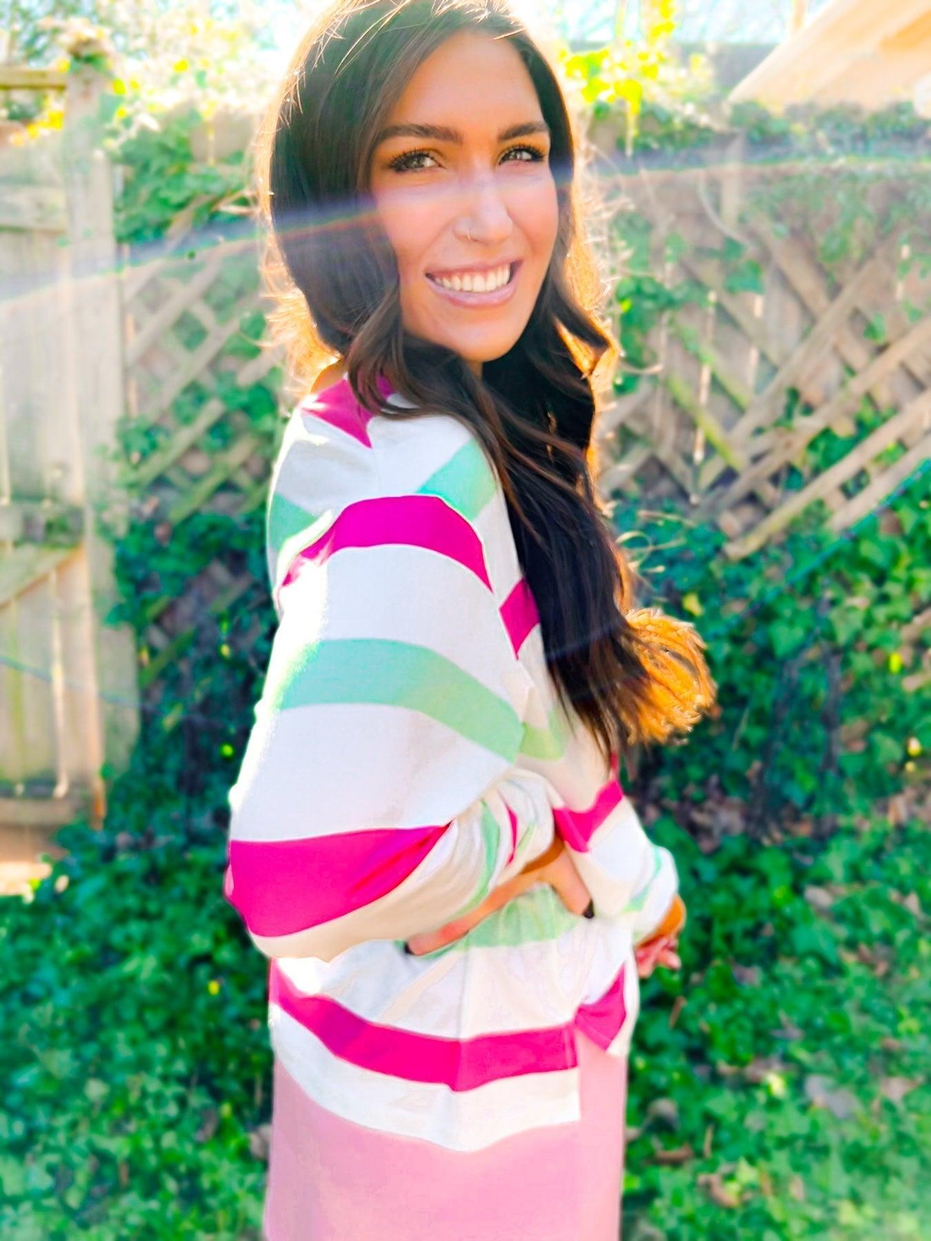 The Mimi Multi-Color Striped Bell Sleeve Top Product Image