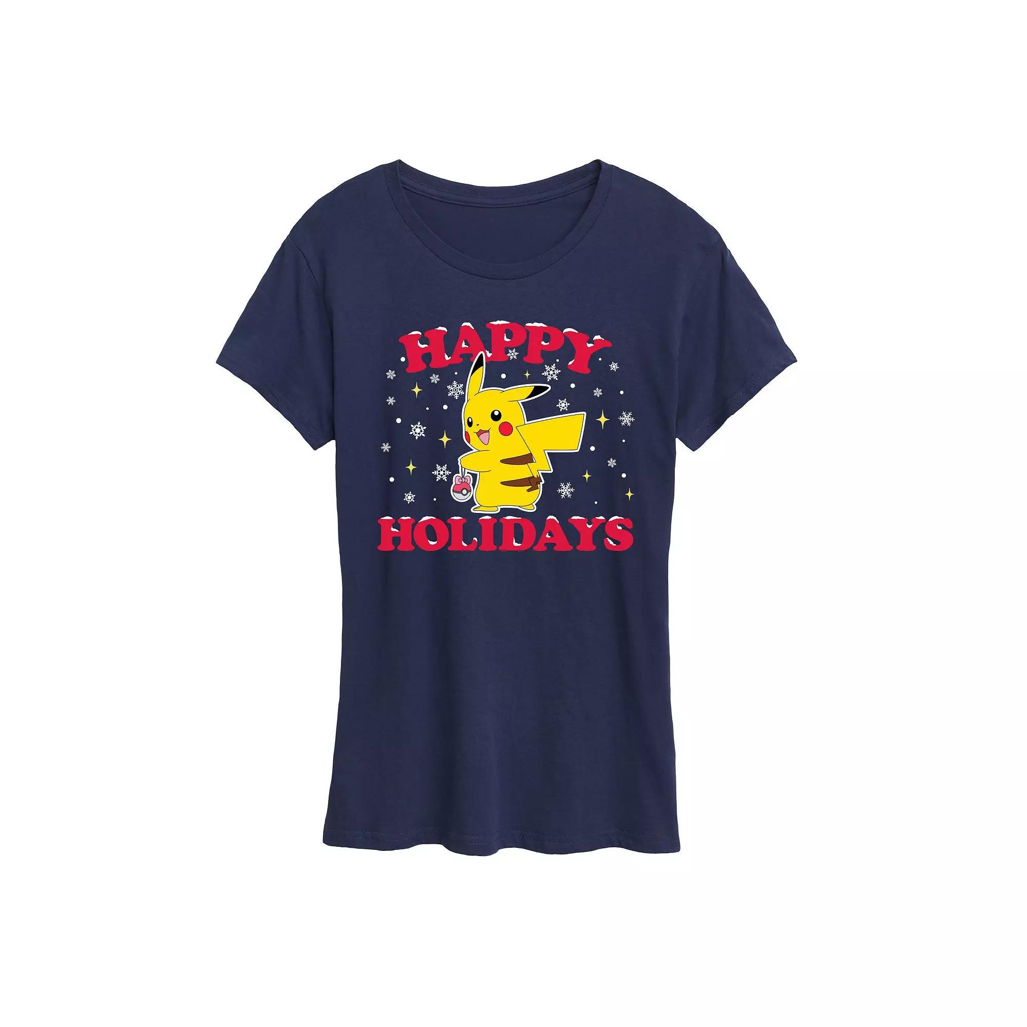 Womens Pokemon Happy Holidays Tee, Girls Blue Product Image