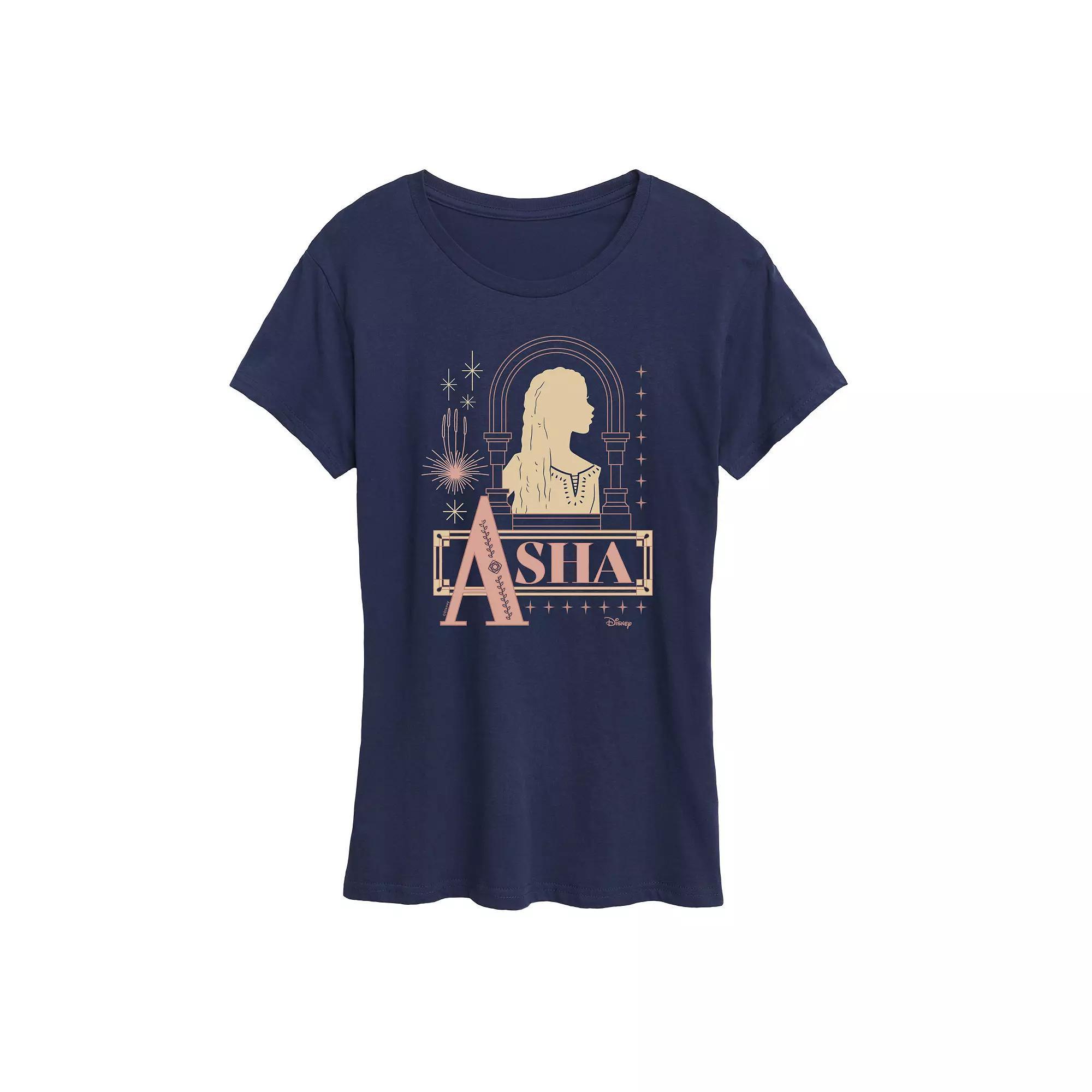 Disneys Wish Asha Womens Badge Graphic Tee, Girls Heather Grey Product Image