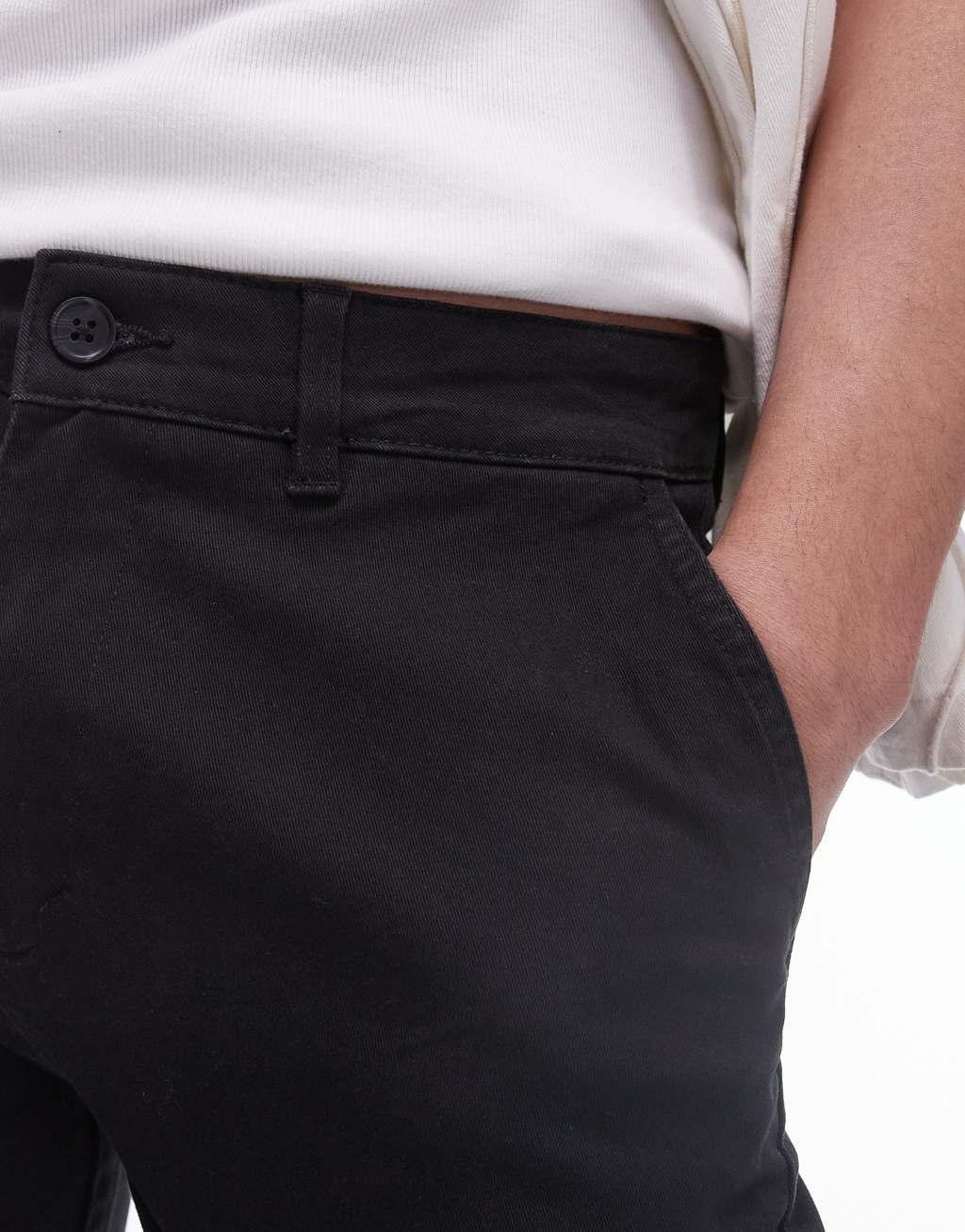 Topman slim chino shorts in black Product Image