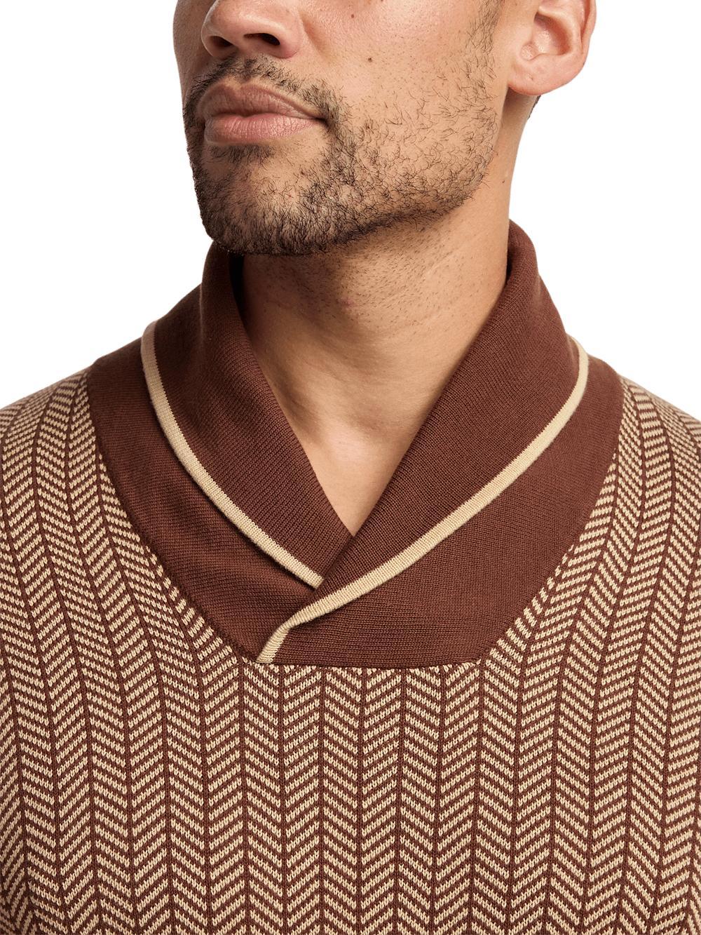 Cotton Shawl Collar Sweater - Ivory/brown Product Image