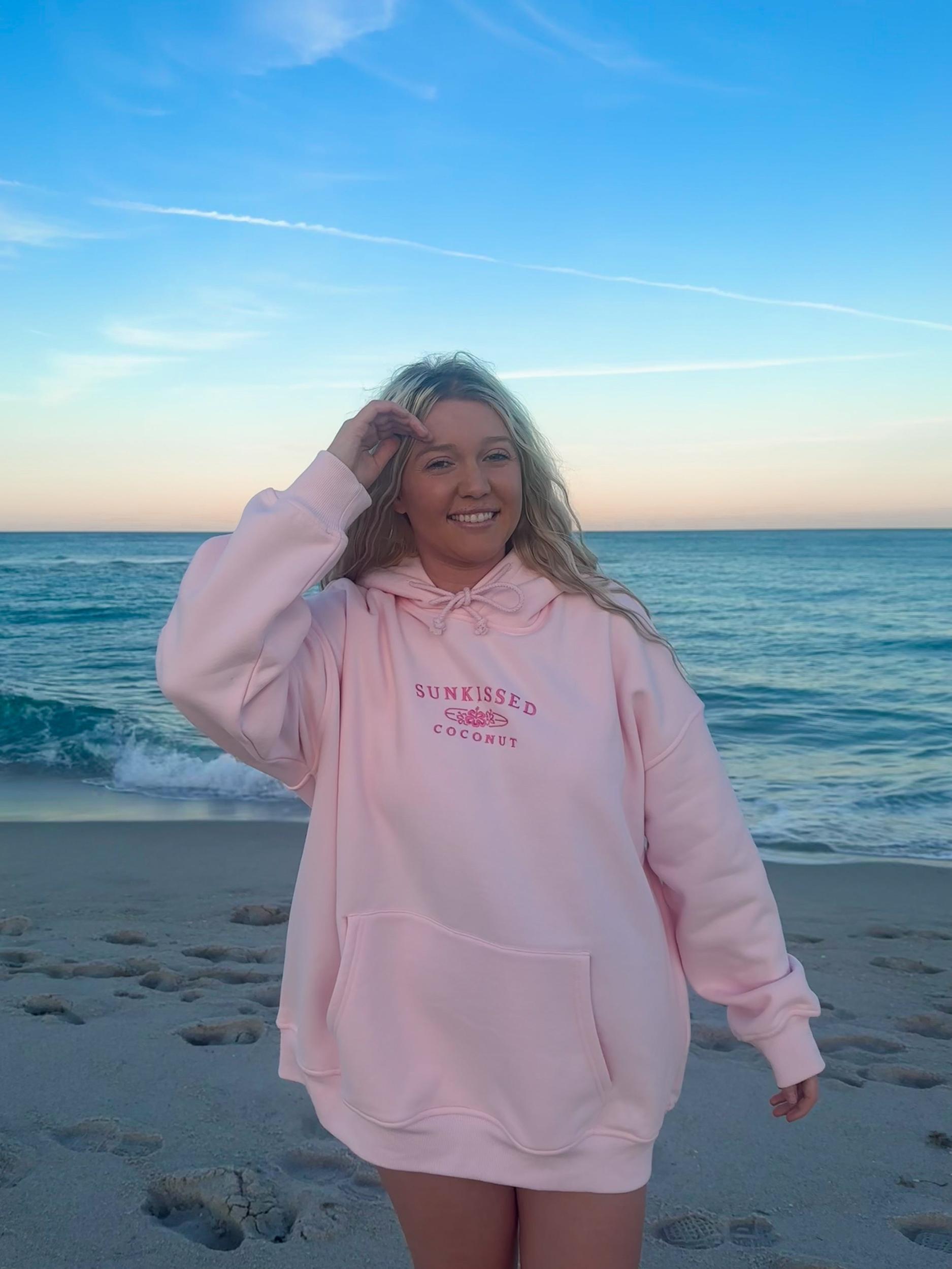 Light Pink Embroider Sunkissedcoconut Hoodie Girls Product Image