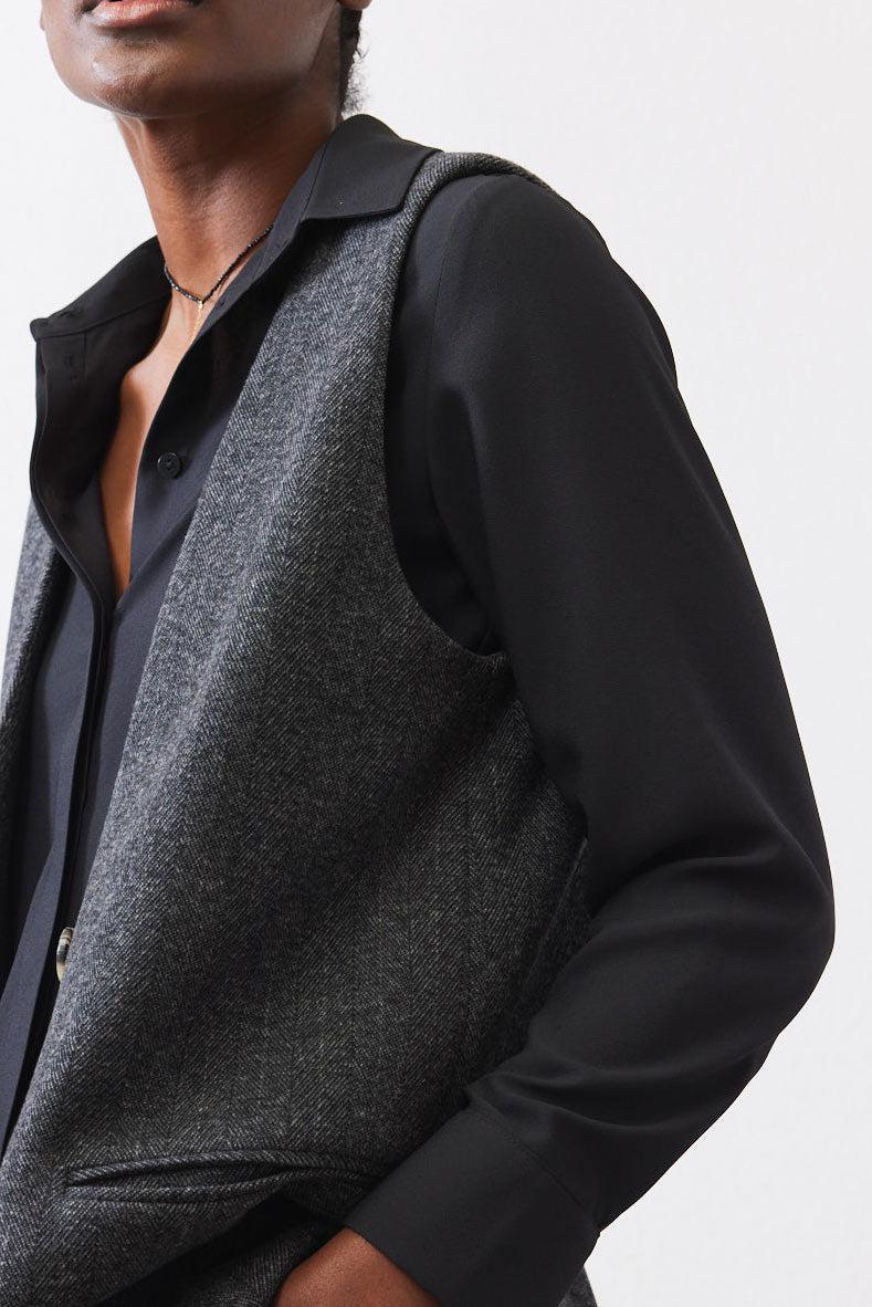 Relaxed Longline Herringbone Vest Product Image