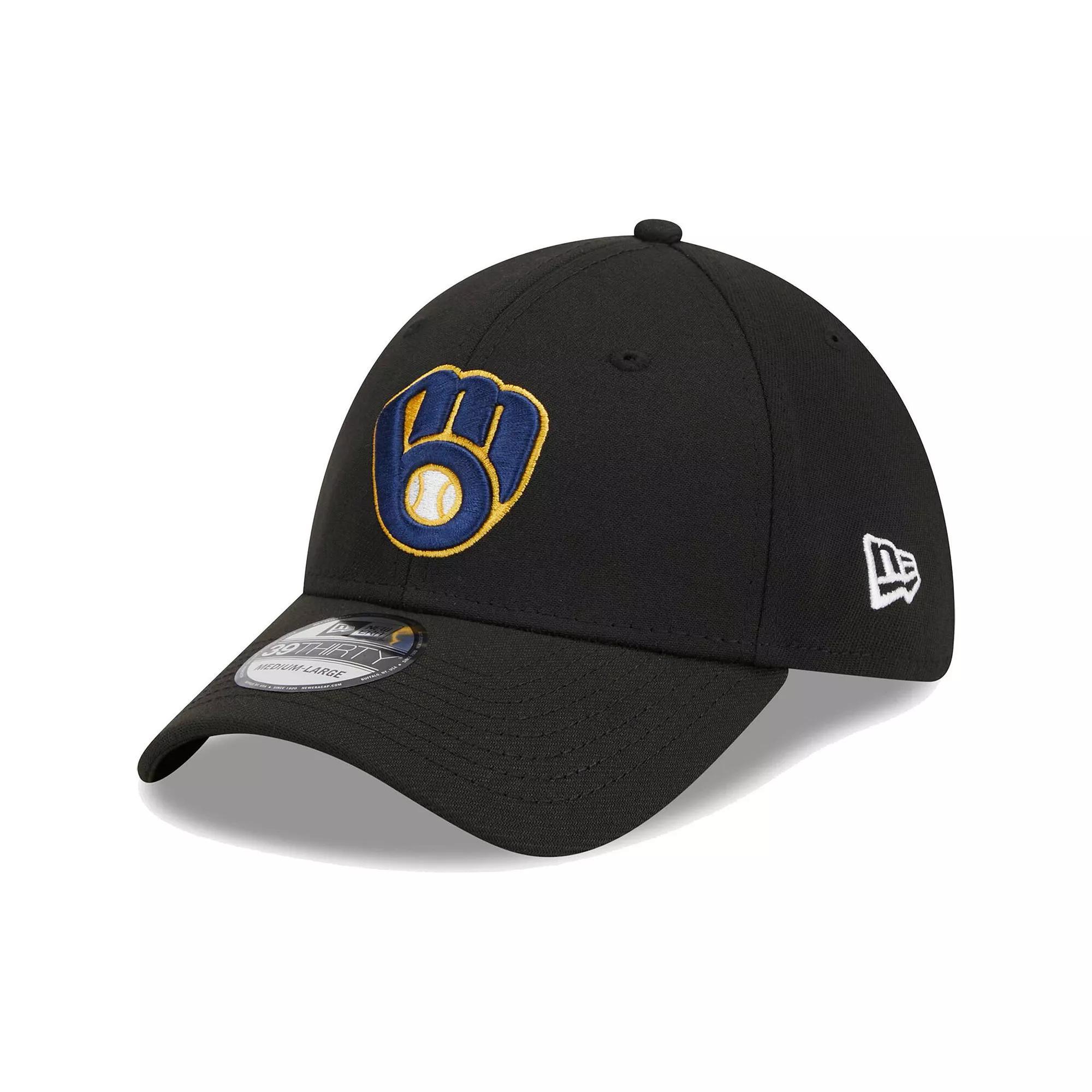 Men's New Era Black Milwaukee Brewers Logo 39THIRTY Flex Hat, Size: Medium/Large Product Image