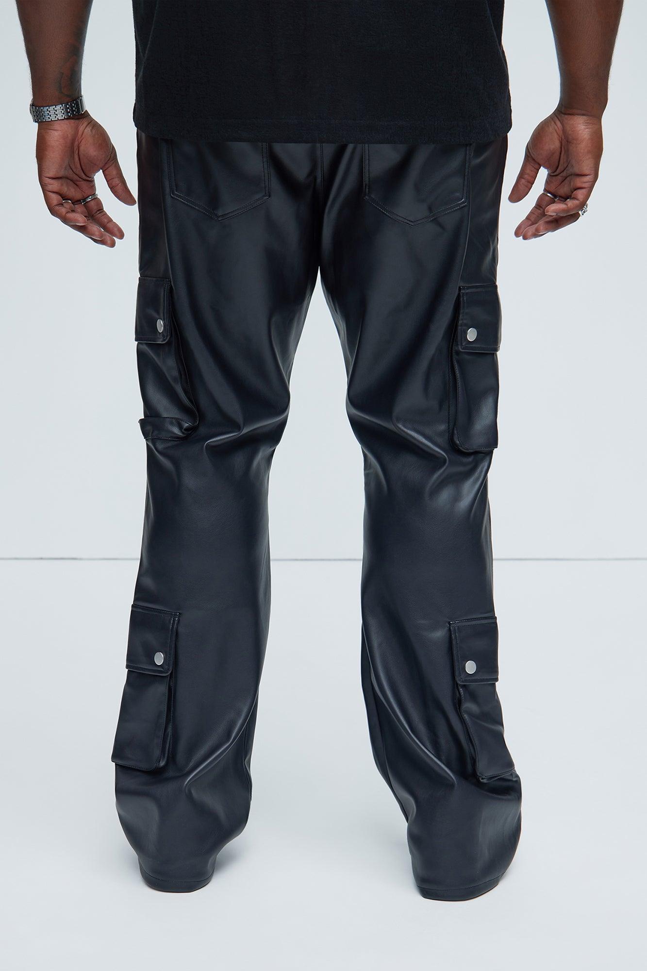 Name Of Love Faux Leather Stacked Slim Flare Pants - Black Product Image
