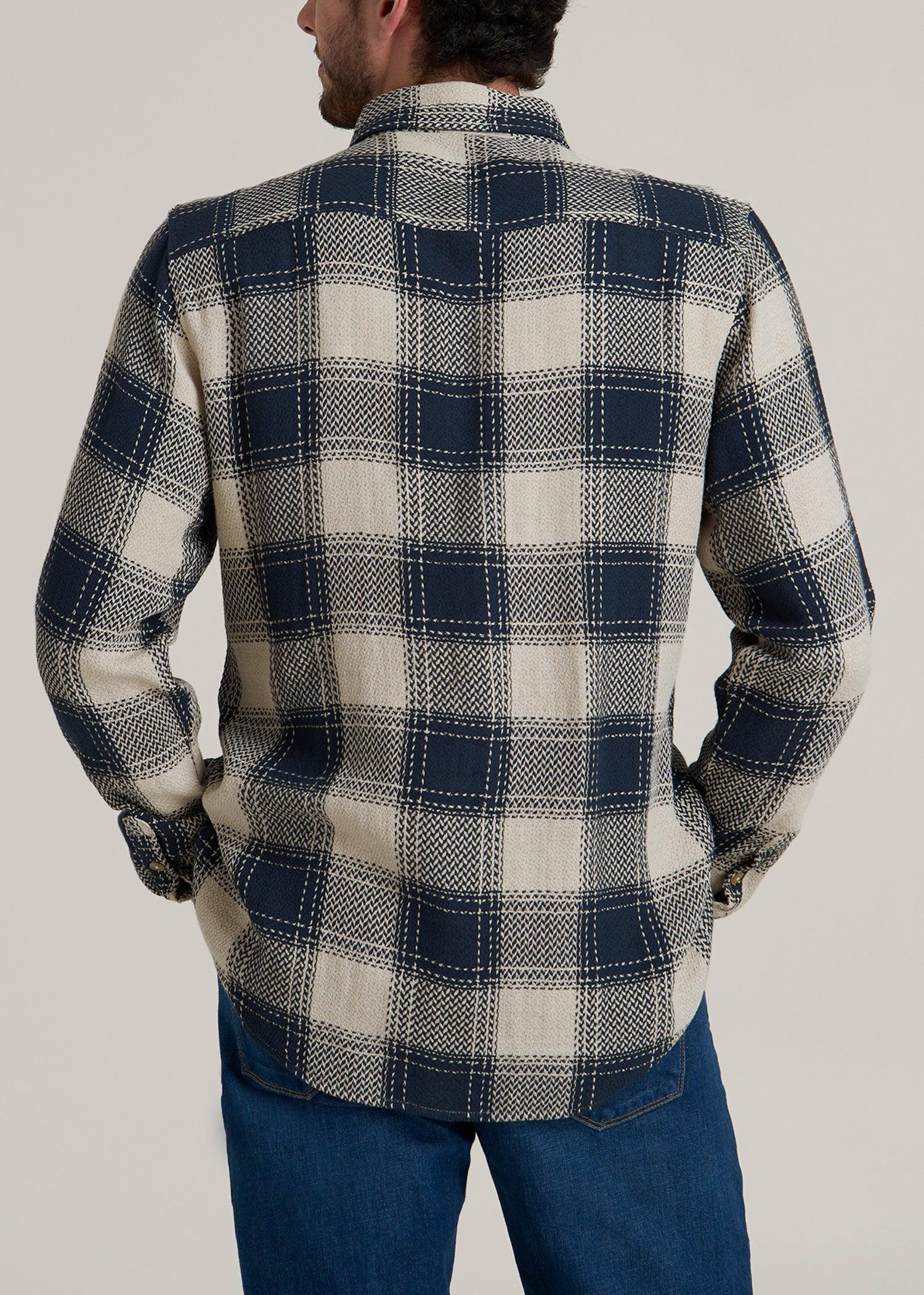 Lightweight Woven Overshirt for Tall Men in Navy and Beige Plaid Product Image
