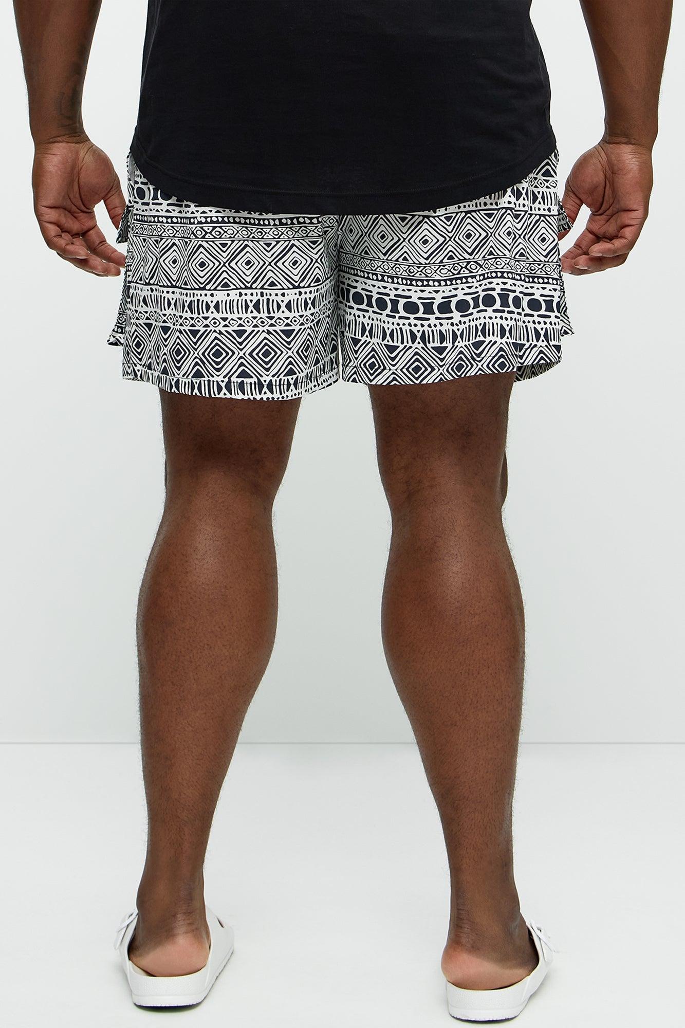 Attract Abstract Cargo Swim Mid Trunk - Black/White Product Image