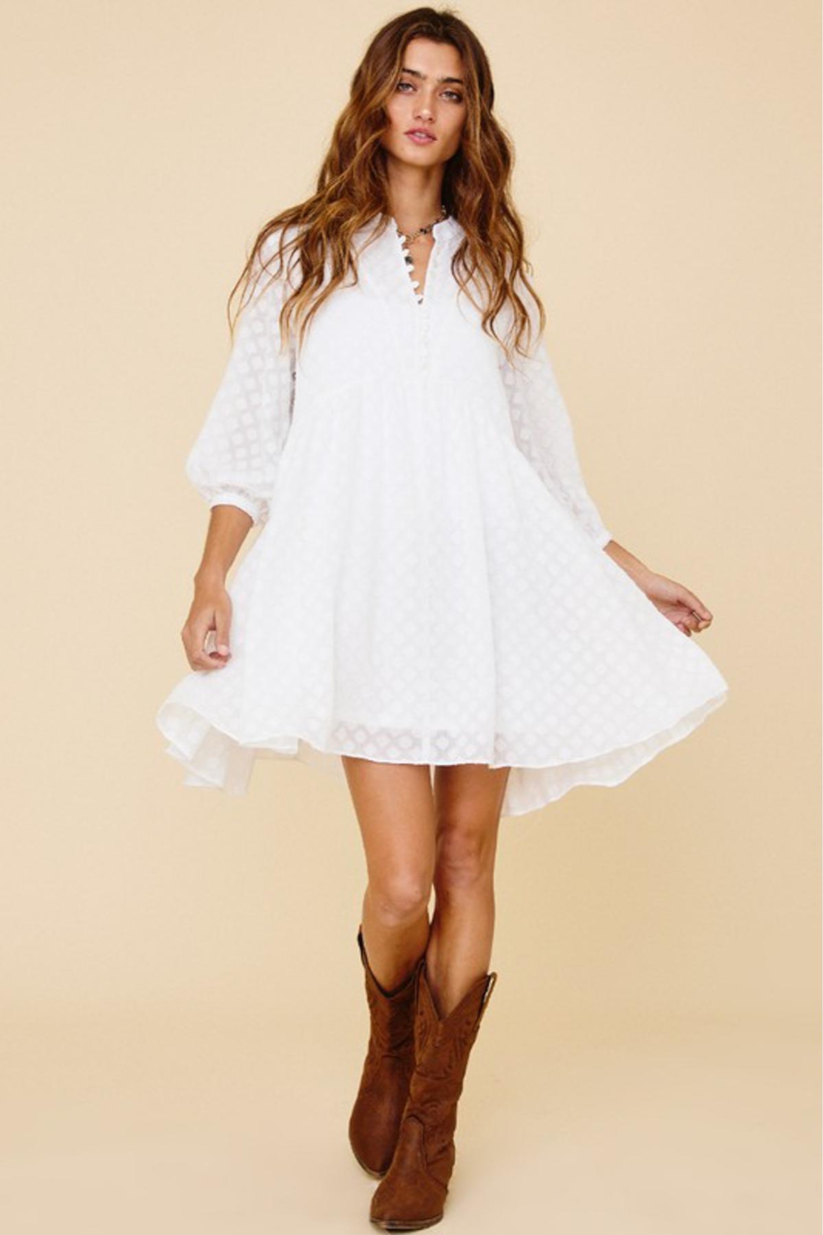 Lined Textured Off White Dress Product Image