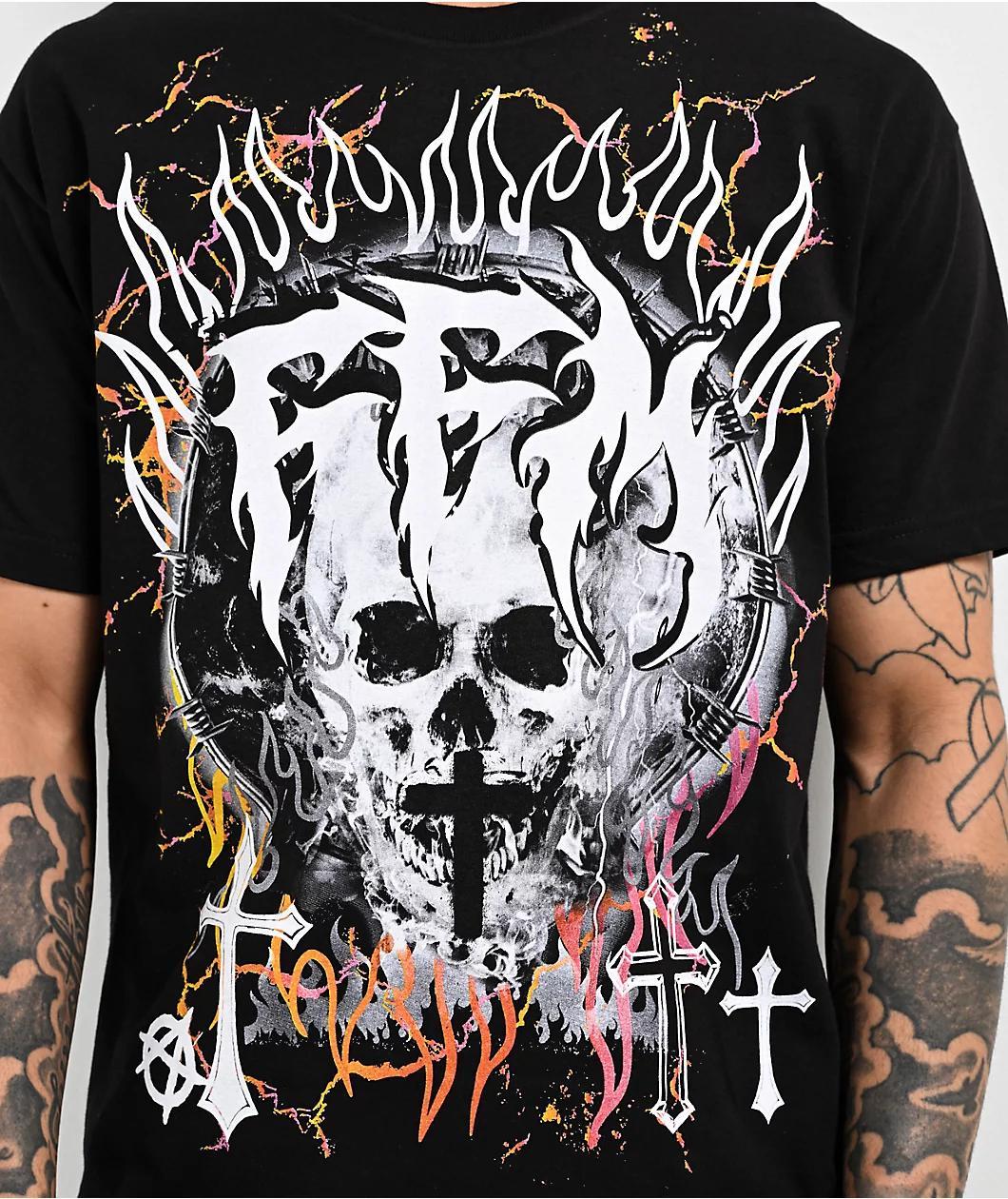 Father Forgive Me Skull Cross Black T-Shirt Product Image
