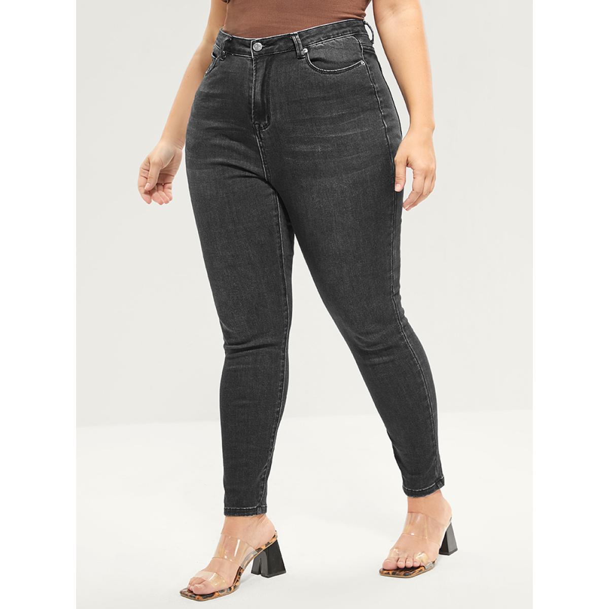 Plus Size Skinny Extremely Stretchy High Rise Medium Wash Sculpt Waist Jeans Women Black Casual Plain Tummy control Super stretch Slanted pocket Jeans BloomChic 26/4X Product Image