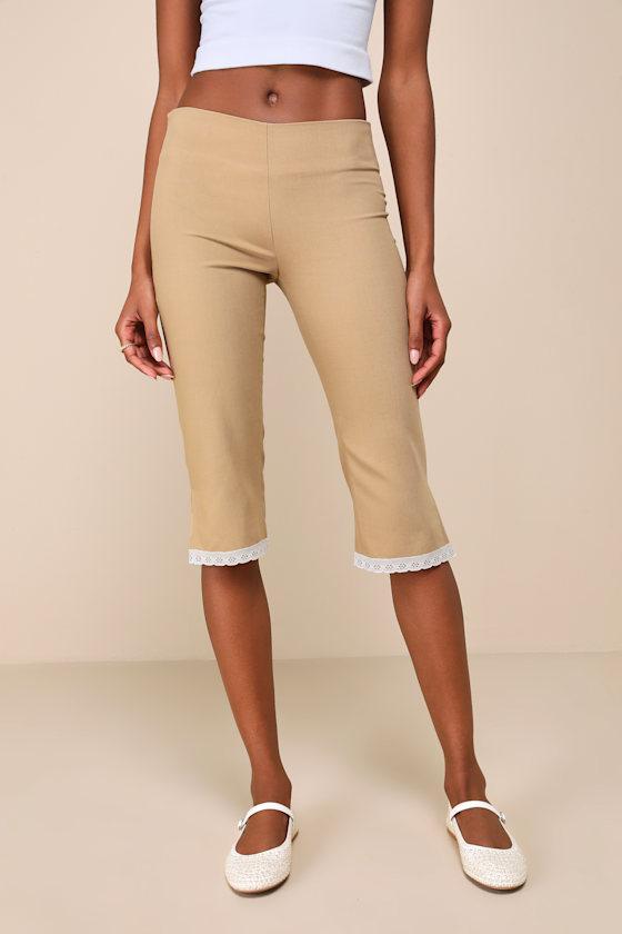 Mary Tan Lace Capri Pants Product Image