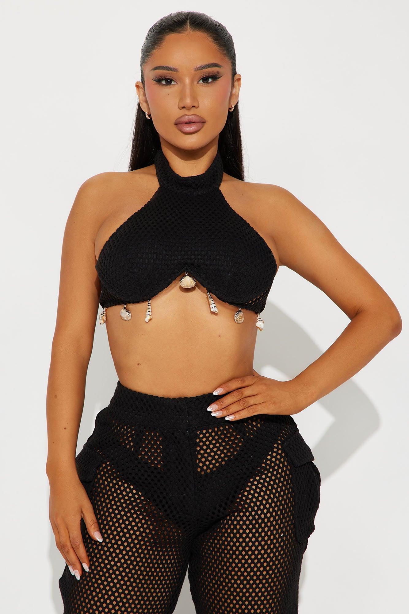 Collecting Shells Crochet Pant Set - Black Product Image