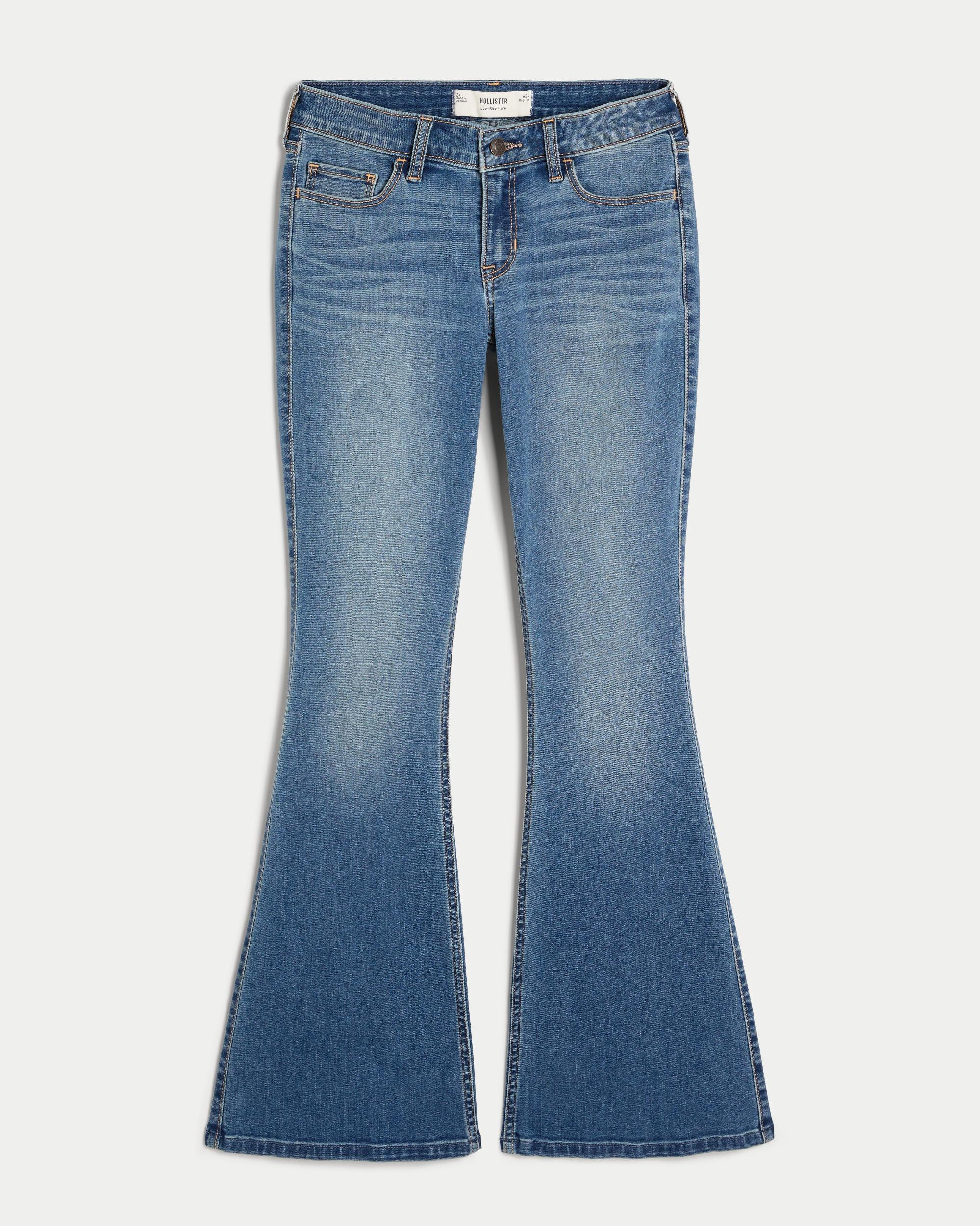 Low-Rise Dark Wash Flare Jeans Product Image