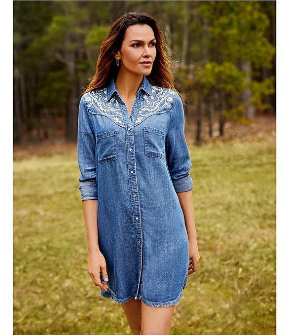 Reba Arizona Point Collar Long Sleeve Button Front Shirt Dress Product Image