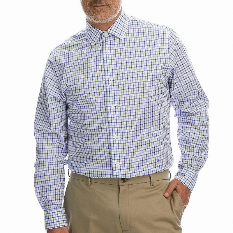 Men's Haggar® Premium Comfort Classic Fit Wrinkle Resistant Dress Shirt, Size: 18.5-34/35, Tonal Blue Check Product Image