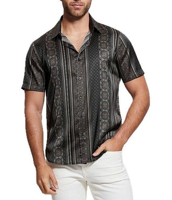 Guess Charm Mosaic Stripe Short Sleeve Woven Shirt Product Image