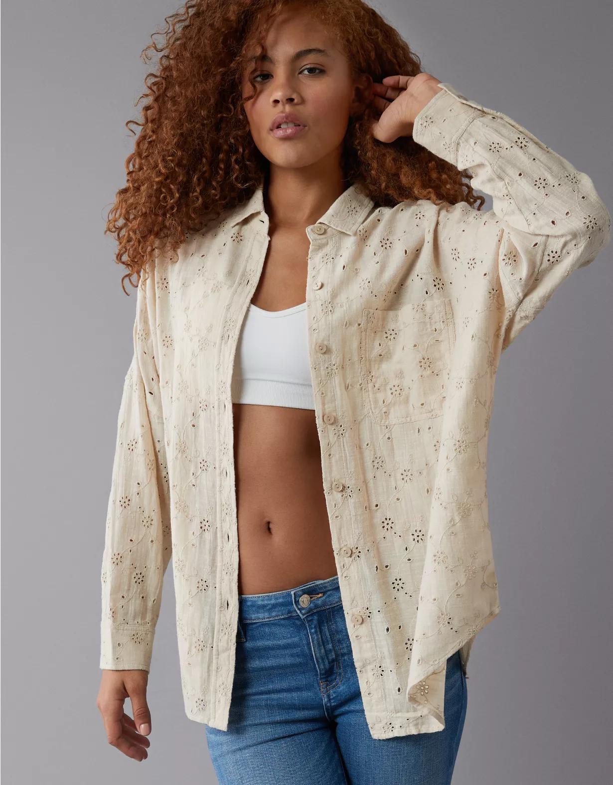 AE Go Big Oversized Eyelet Embroidered Shirt Product Image