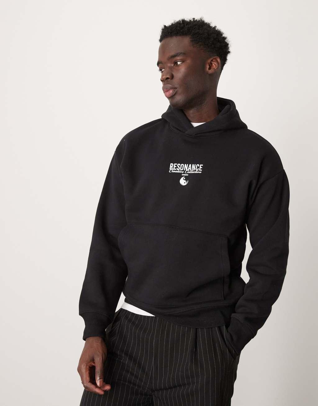 Selected Homme oversized hoodie with text backprint in black Product Image
