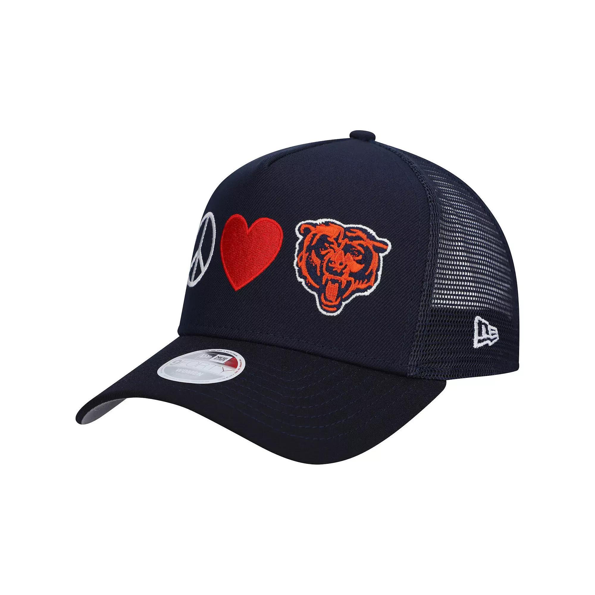 Womens New Era Chicago Bears Peace & Love Trucker 9FORTY Adjustable Hat, Blue Product Image
