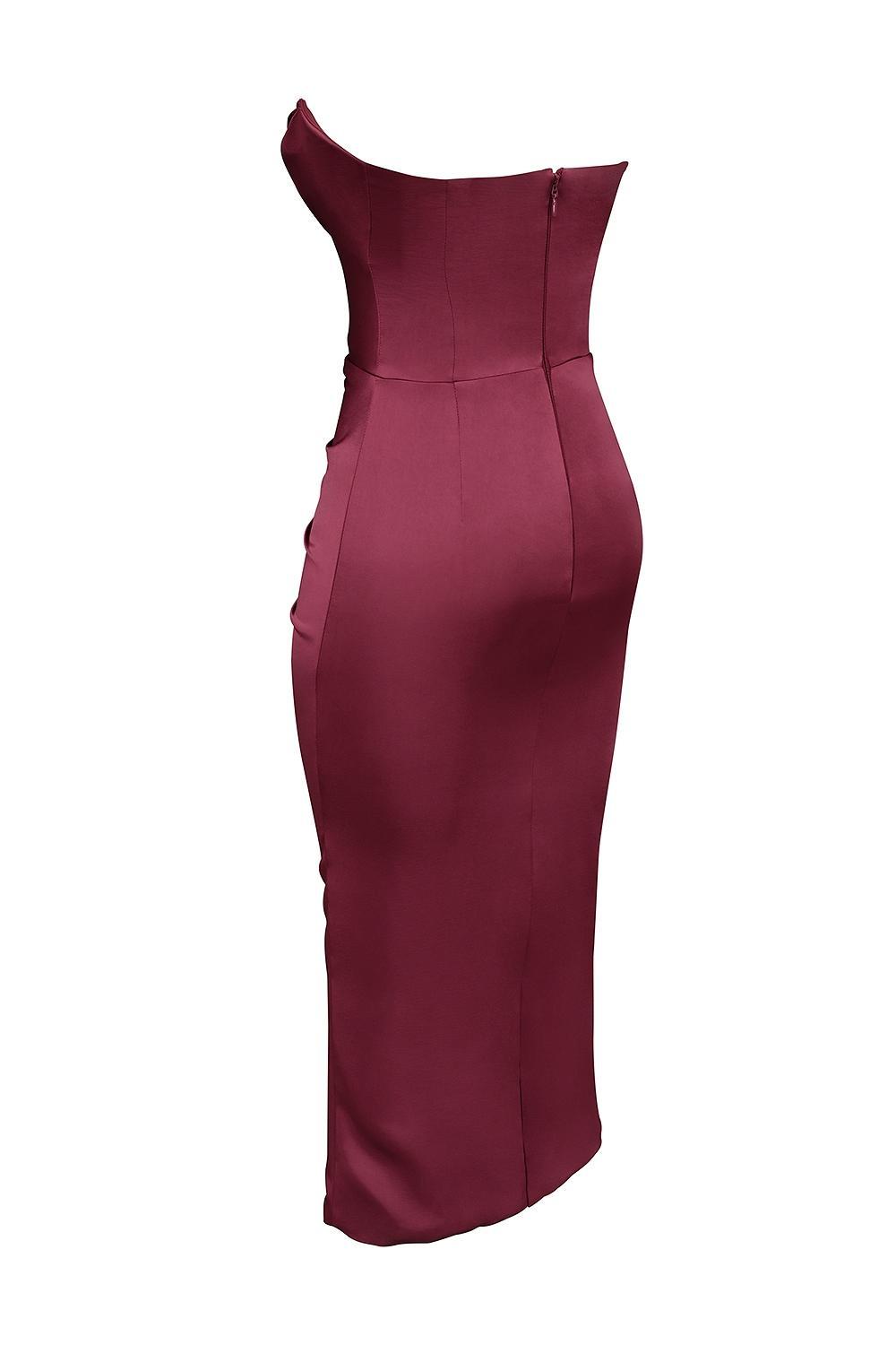 Santana Berry Satin Strapless Midi Dress Product Image