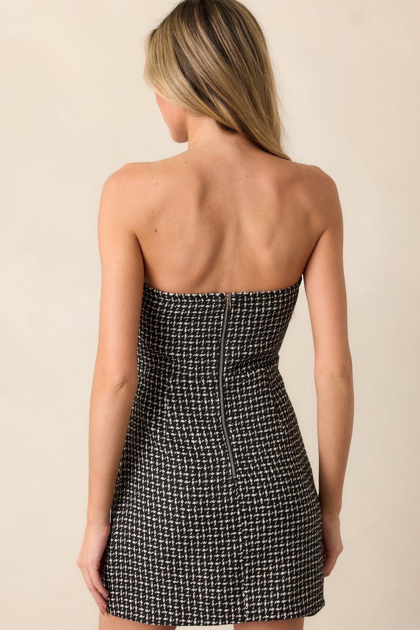 Amazed With You Black Strapless Tweed Mini Dress Product Image
