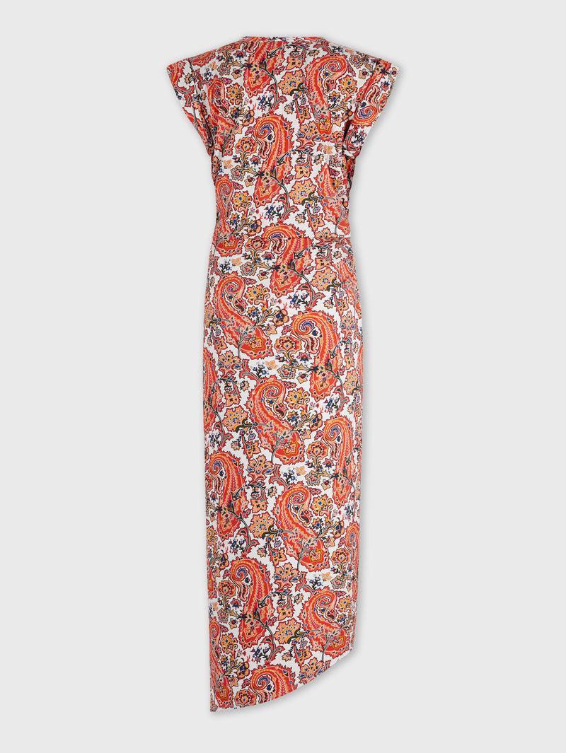 Paisley printed draped dress with signature piercing Product Image