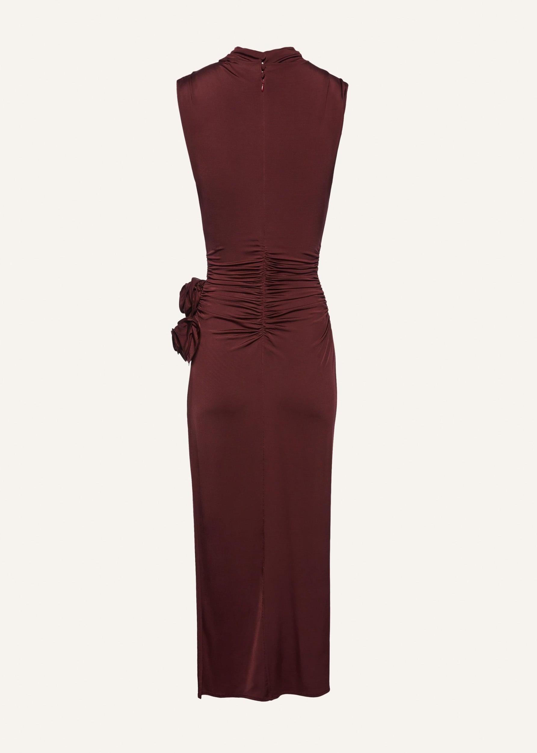 Draped high neck midi dress in burgundy Product Image