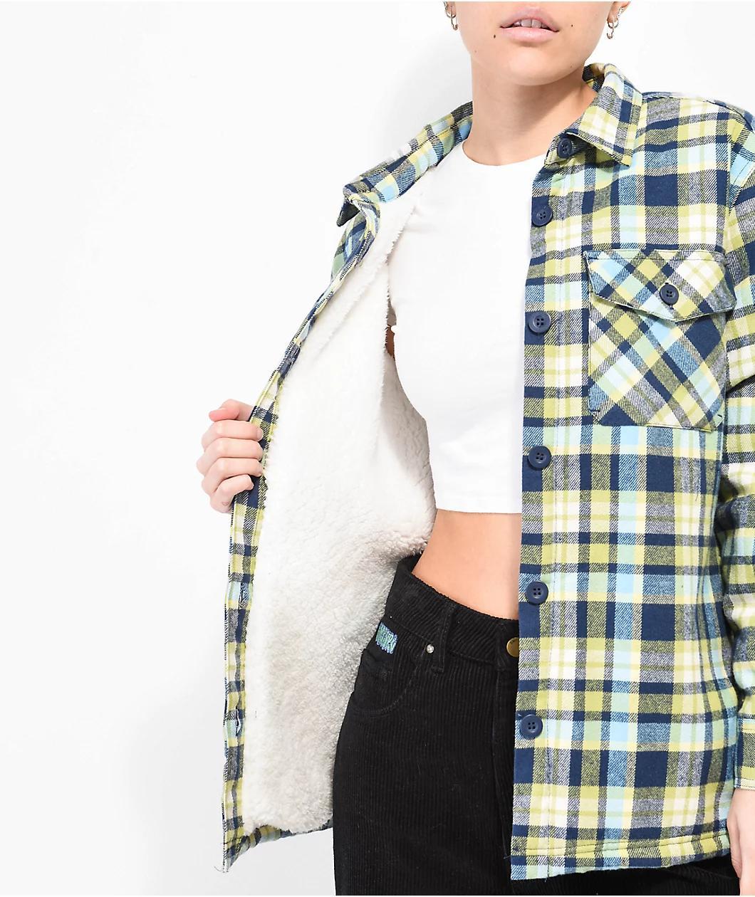 Empyre Cayden Blue & Green Flannel Sherpa Jacket Product Image