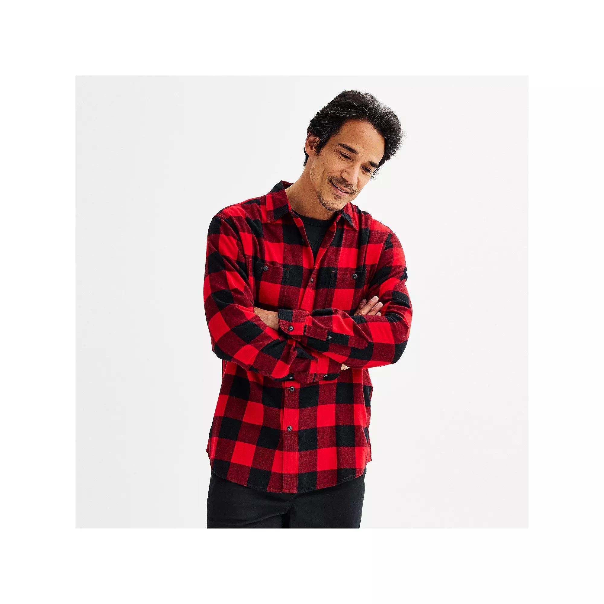 Men's Sonoma Goods For Life® Supersoft Flannel Button-Down Shirt, Size: Small, Light Blue Plaid Product Image
