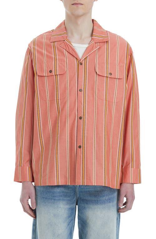 Found Stripe Long Sleeve Camp Shirt in Orange Product Image