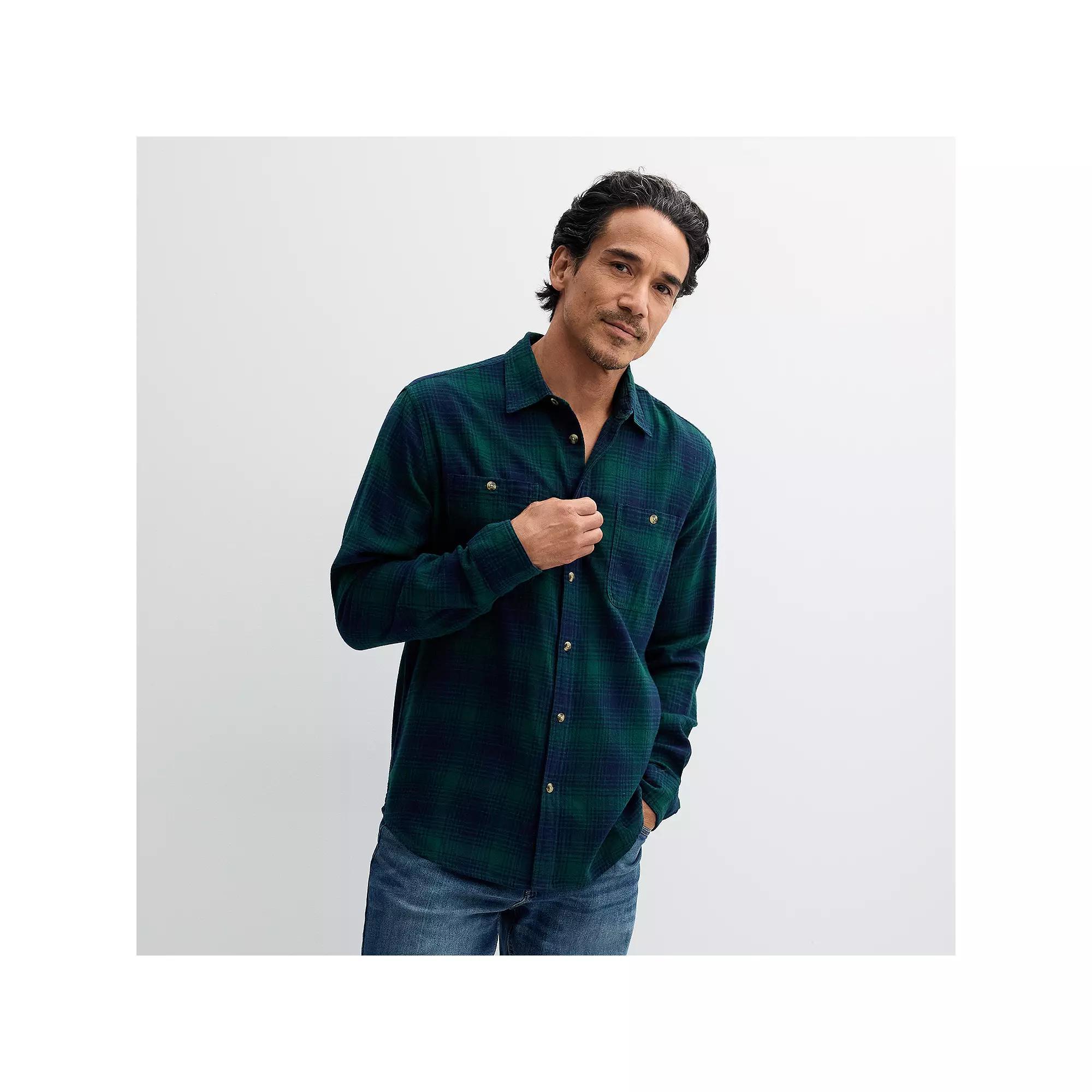 Men's Sonoma Goods For Life® Supersoft Flannel Button-Down Shirt, Size: Small, Light Blue Plaid Product Image