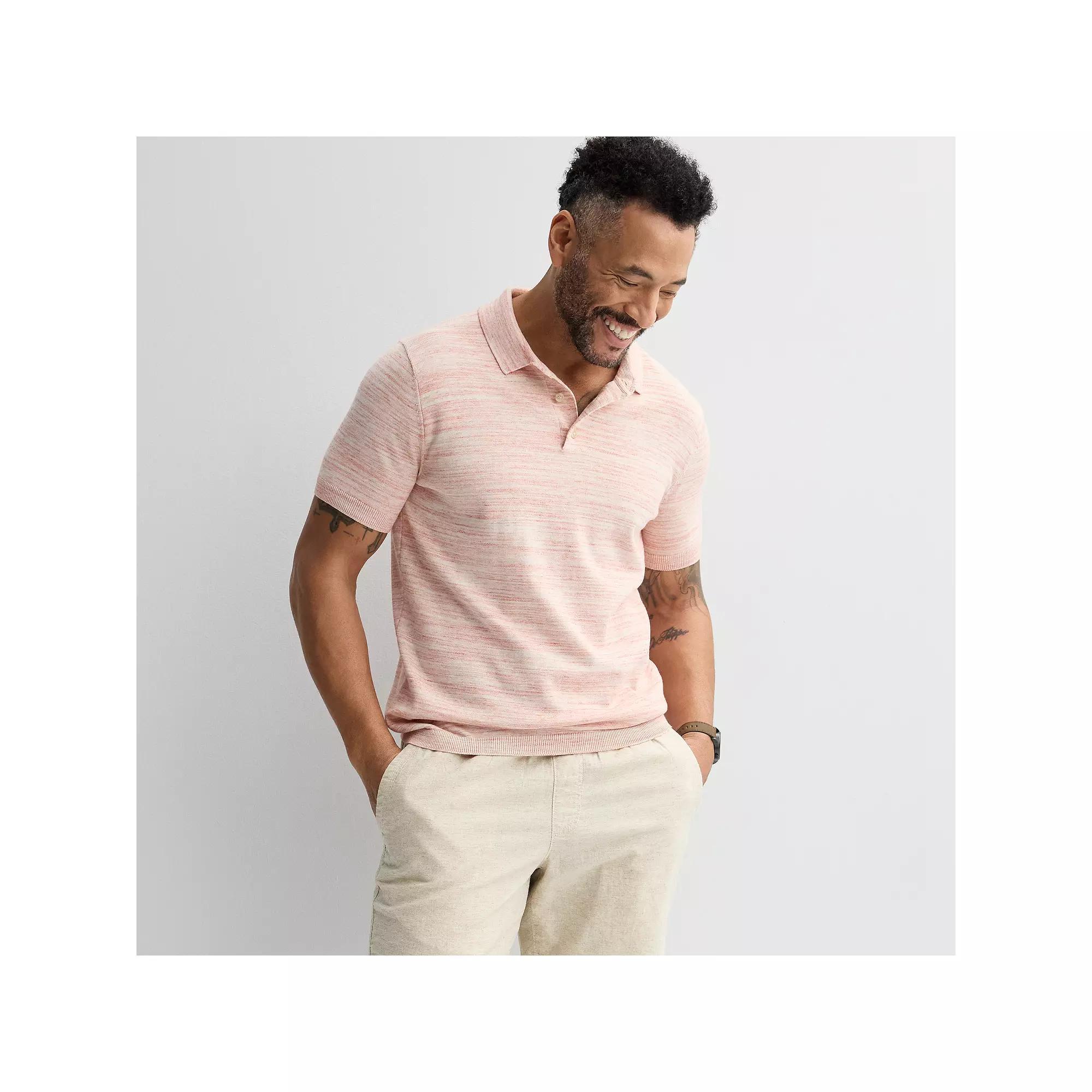 Men's Sonoma Goods For Life® Short Sleeve Sweater Polo, Size: Large, Pink Spacedye Product Image