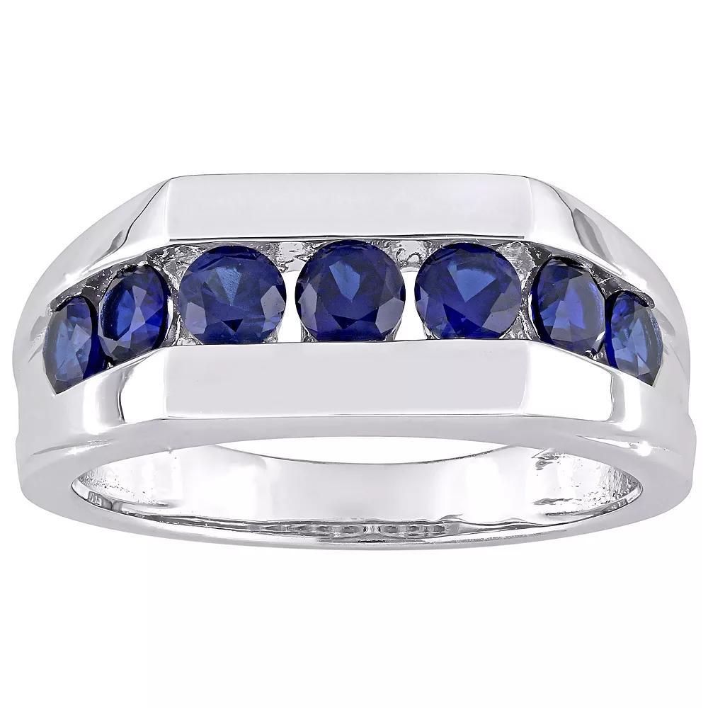 Stella Grace Men's Sterling Silver Lab-Created Blue Sapphire Channel Set Ring, Size: 11 Product Image