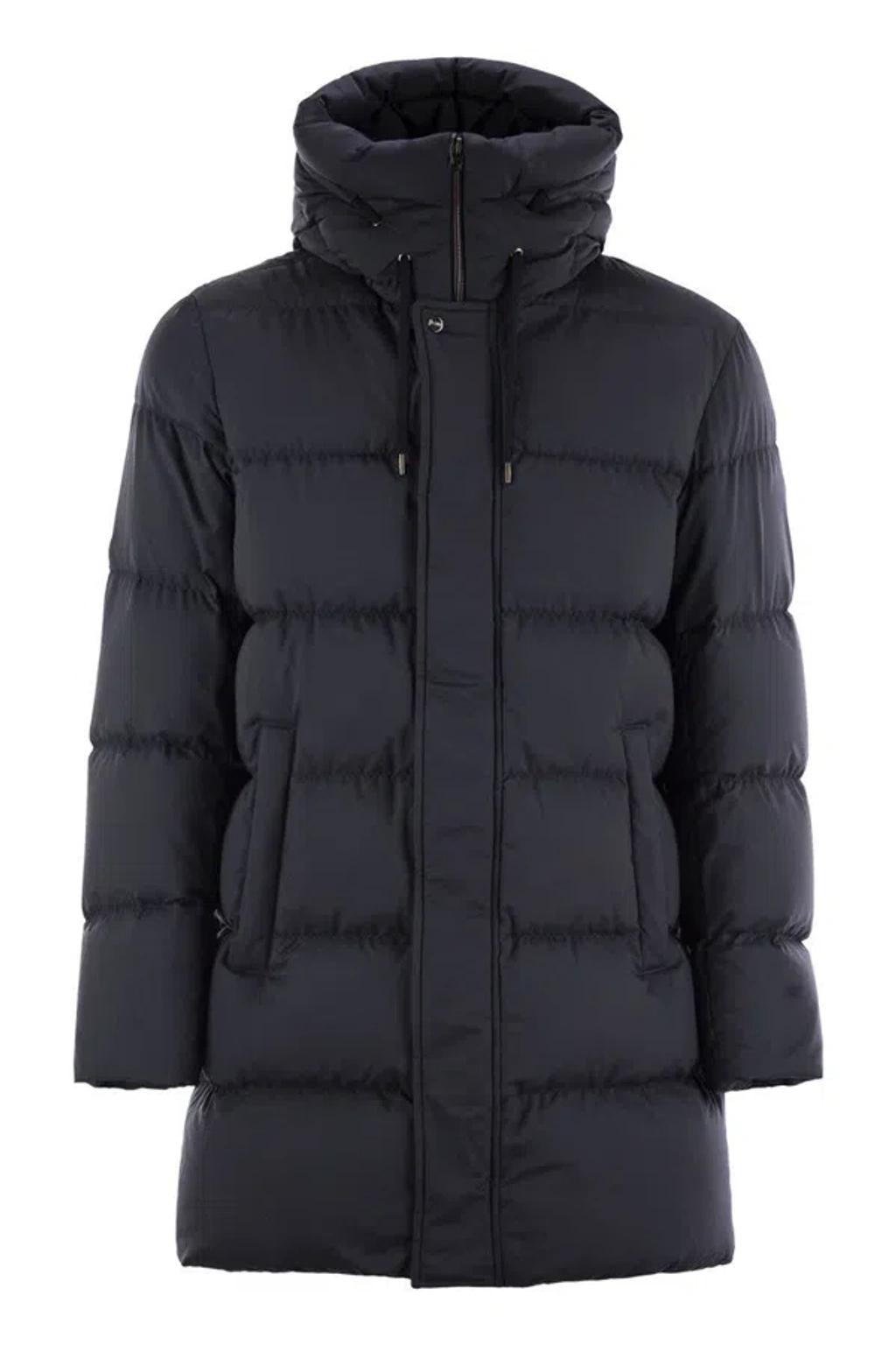 HERNO Long Down Jacket With Hood In Blue Product Image