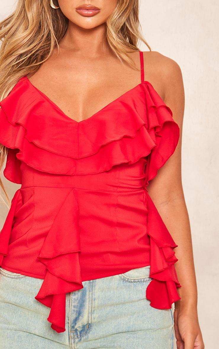 Red Chiffon Bardot Frill Strappy Long Top Product Image