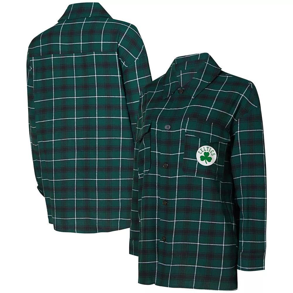 Women's College Concepts Hunter Green/Black Boston Celtics Boyfriend Button-Up Nightshirt, Size: 2XL, Team Product Image