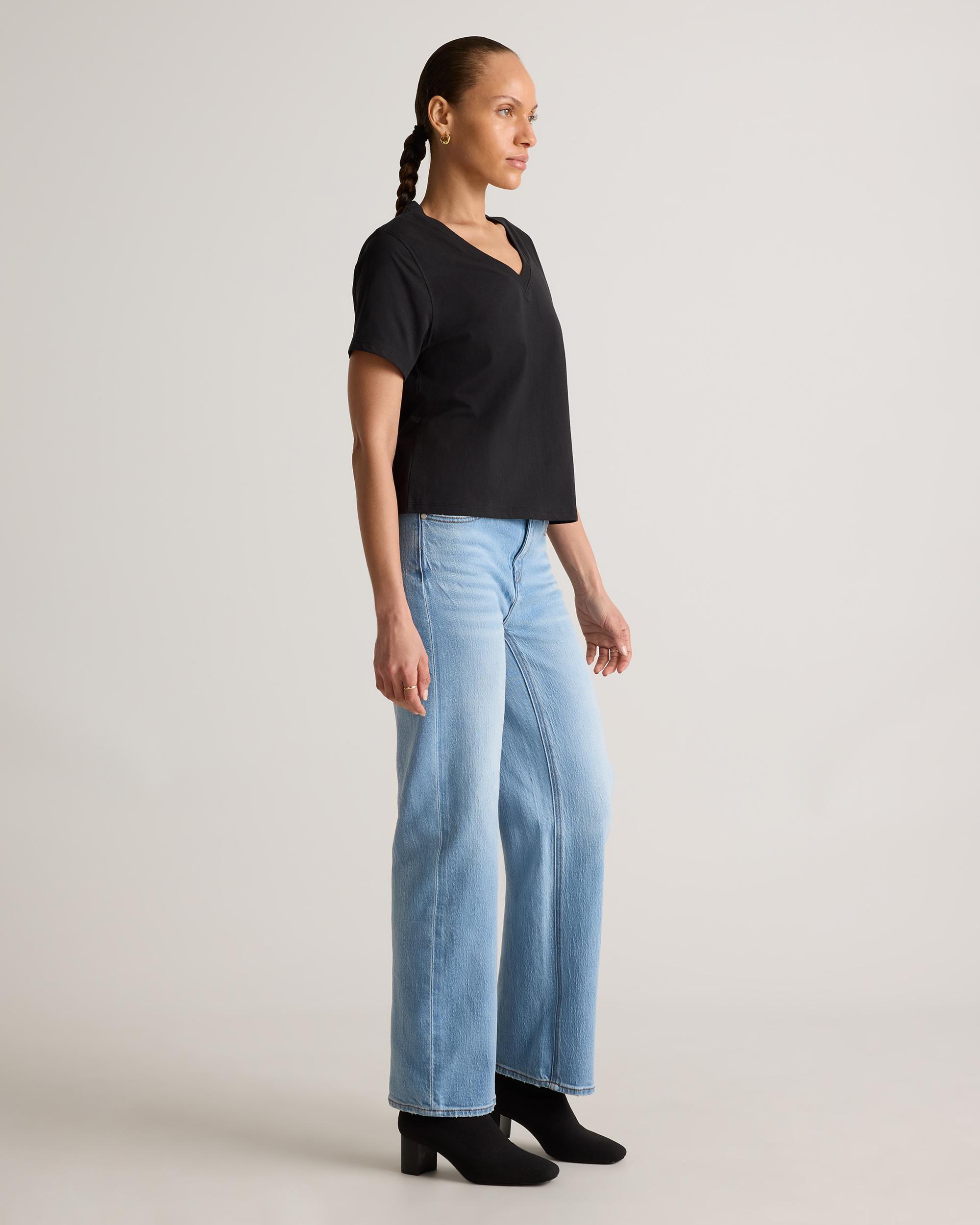 Quince | Women's Boxy V-Neck T-Shirt Size XS, Organic Cotton Product Image