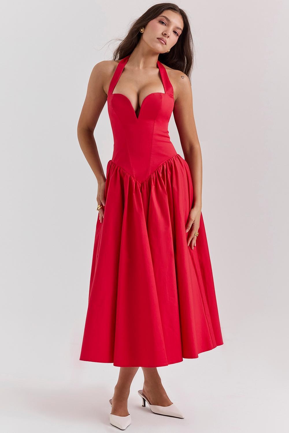 Coquette Scarlet Halter Midi Dress Product Image